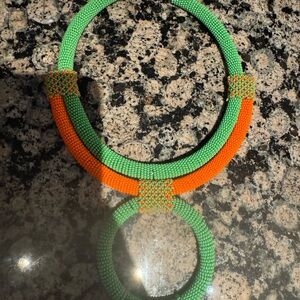 Elegant Green and Orange Beaded Necklace